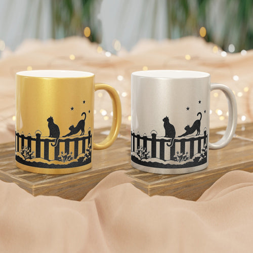 Black Cat Christmas Mug in Gold or Silver, gold and silver