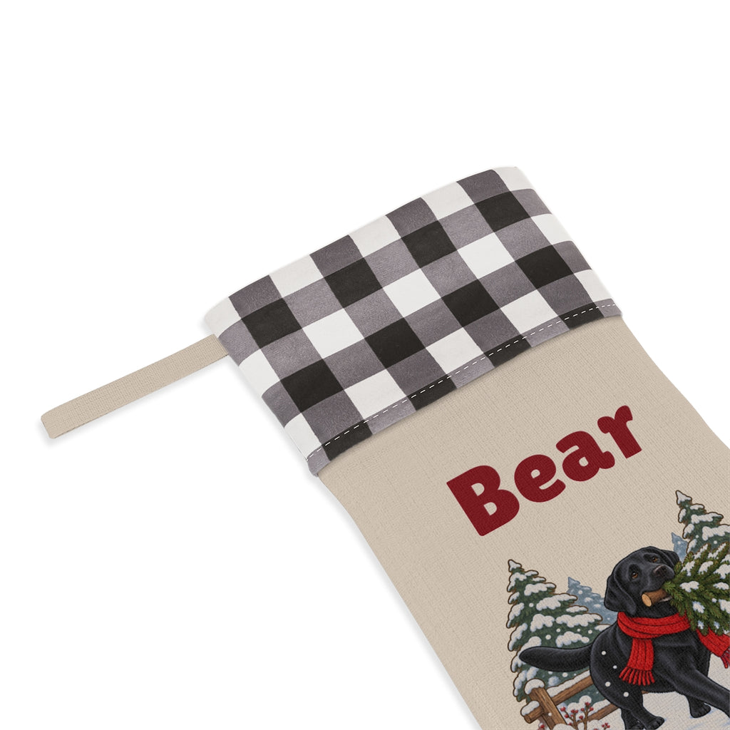 Close-up of the name under the white plaid cuff