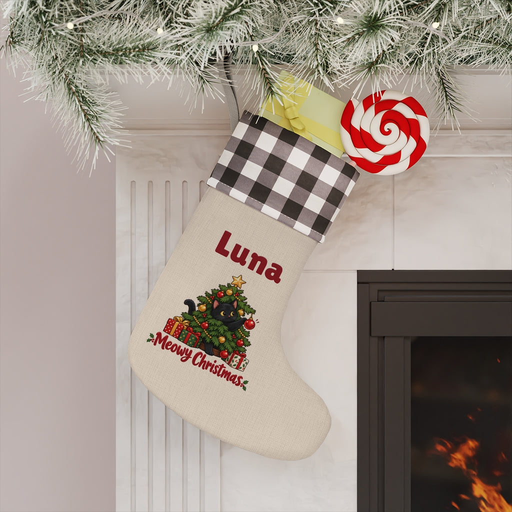 The white-cuff stocking hanging on a mantel