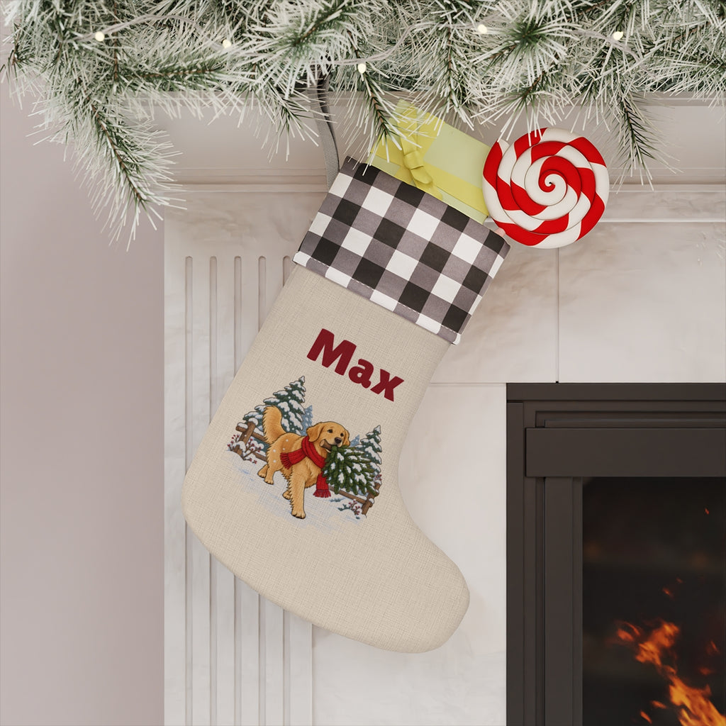 The white-cuff stocking hanging on a mantel