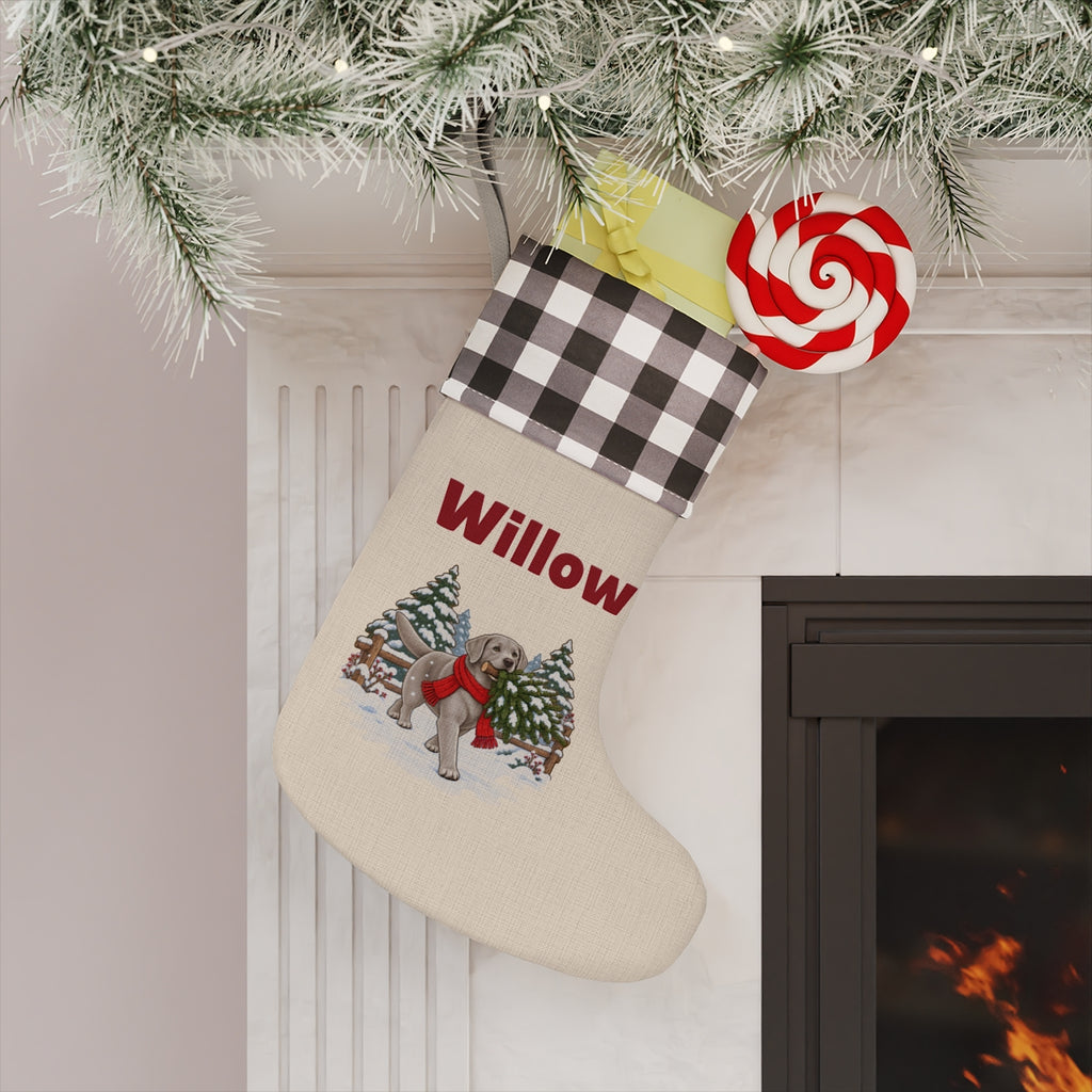 The white-cuff stocking hanging on a mantel