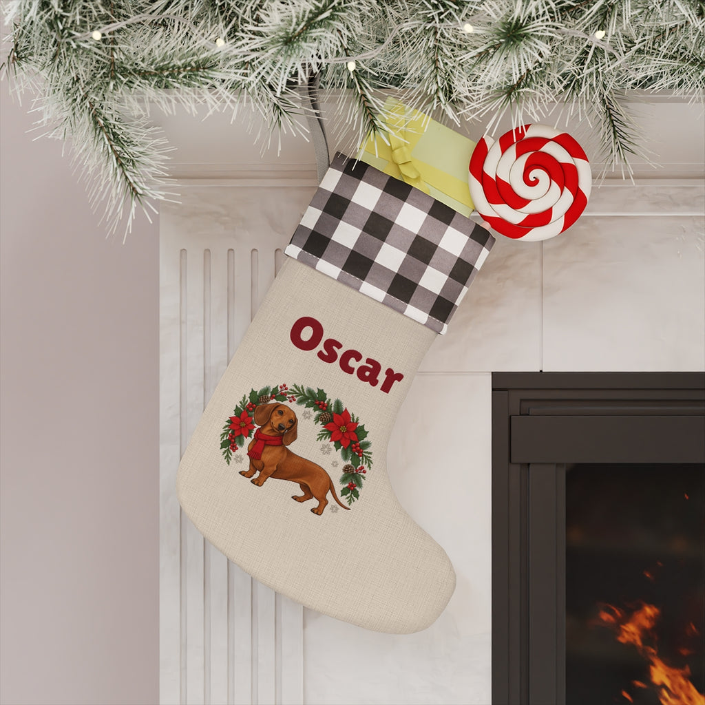 The white-cuff stocking hanging on a mantel