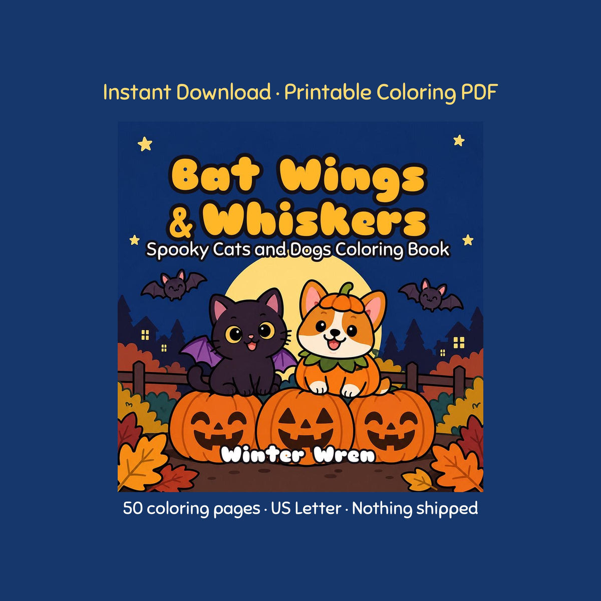 Bat Wings & Whiskers: Spooky Cats and Dogs Coloring Book, photo 1