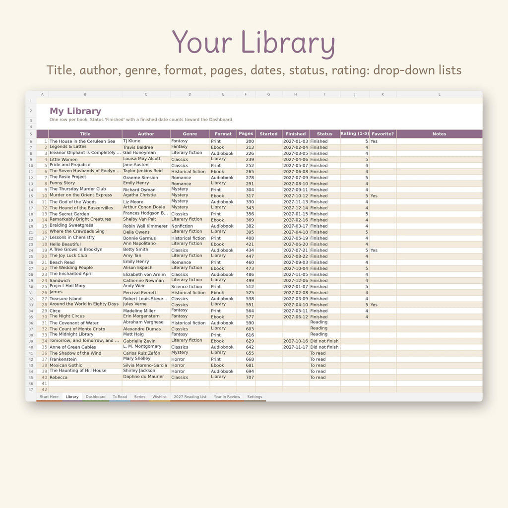 Cozy Woodland Reading Tracker Spreadsheet, photo 2