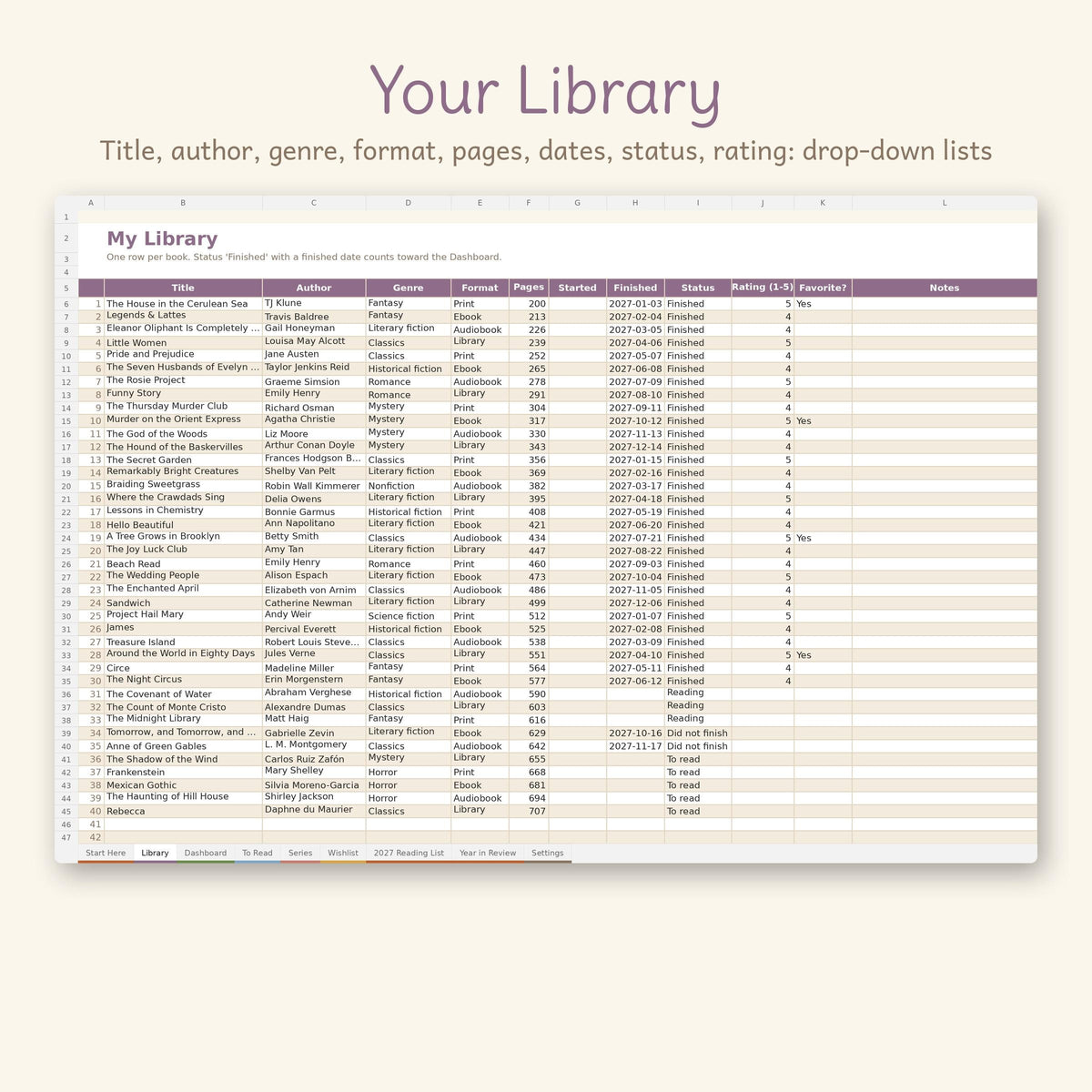 Cozy Woodland Reading Tracker Spreadsheet, photo 2