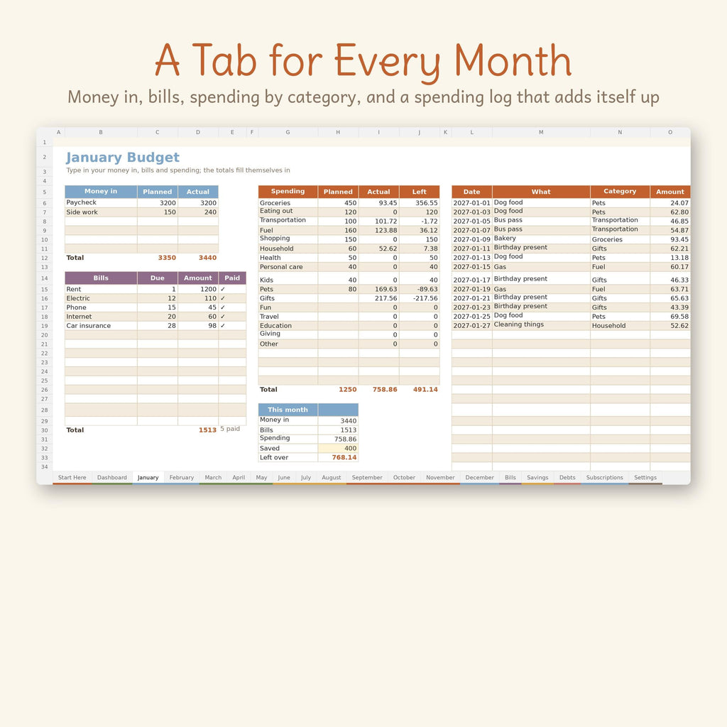 Cozy Woodland Budget Spreadsheet, photo 2