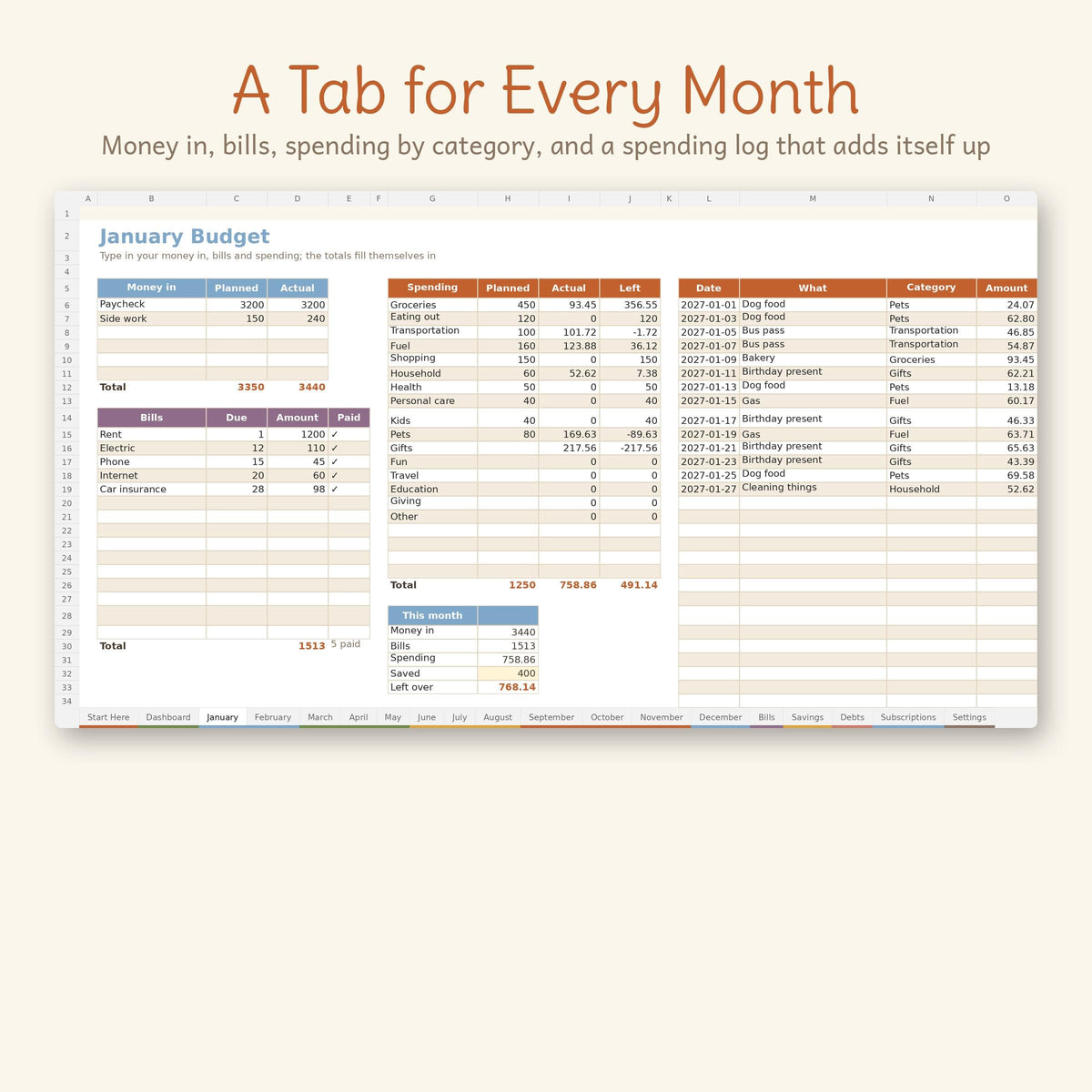 Cozy Woodland Budget Spreadsheet, photo 2
