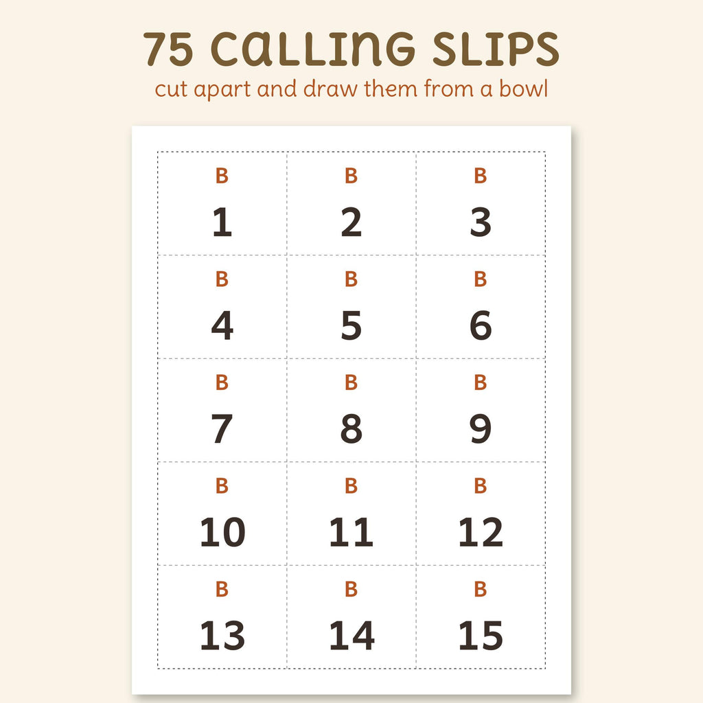 A page of calling slips, B 1 to B 15, with cut lines.