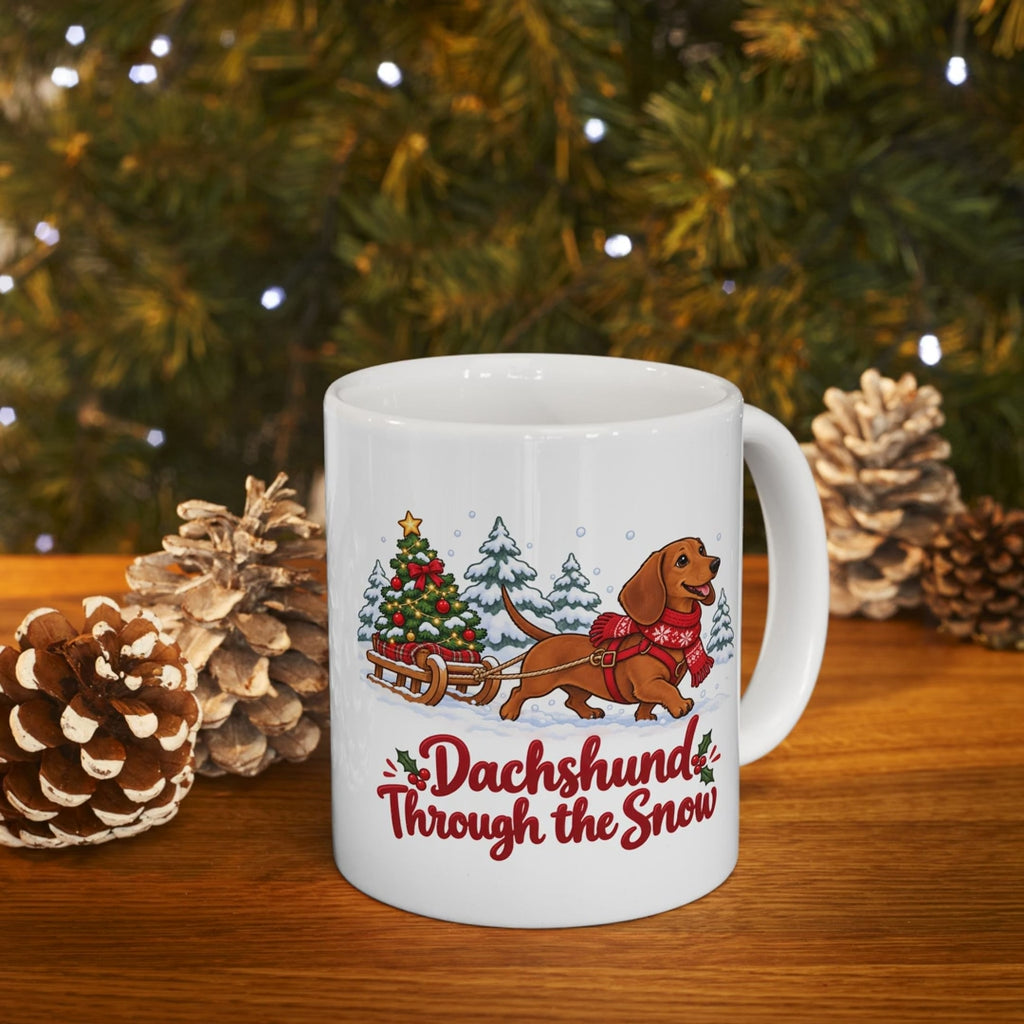 Dachshund Through the Snow Christmas Mug, video