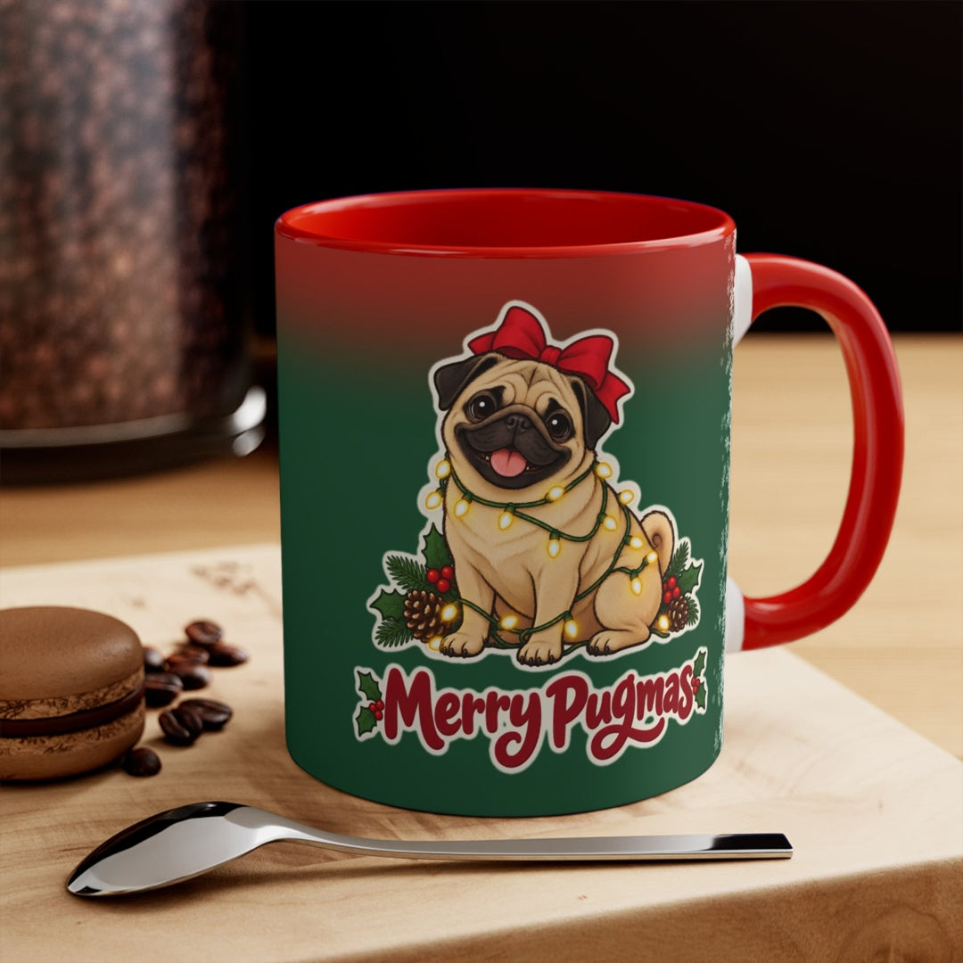Merry Pugmas Christmas Mug, Green and Snowflake, video