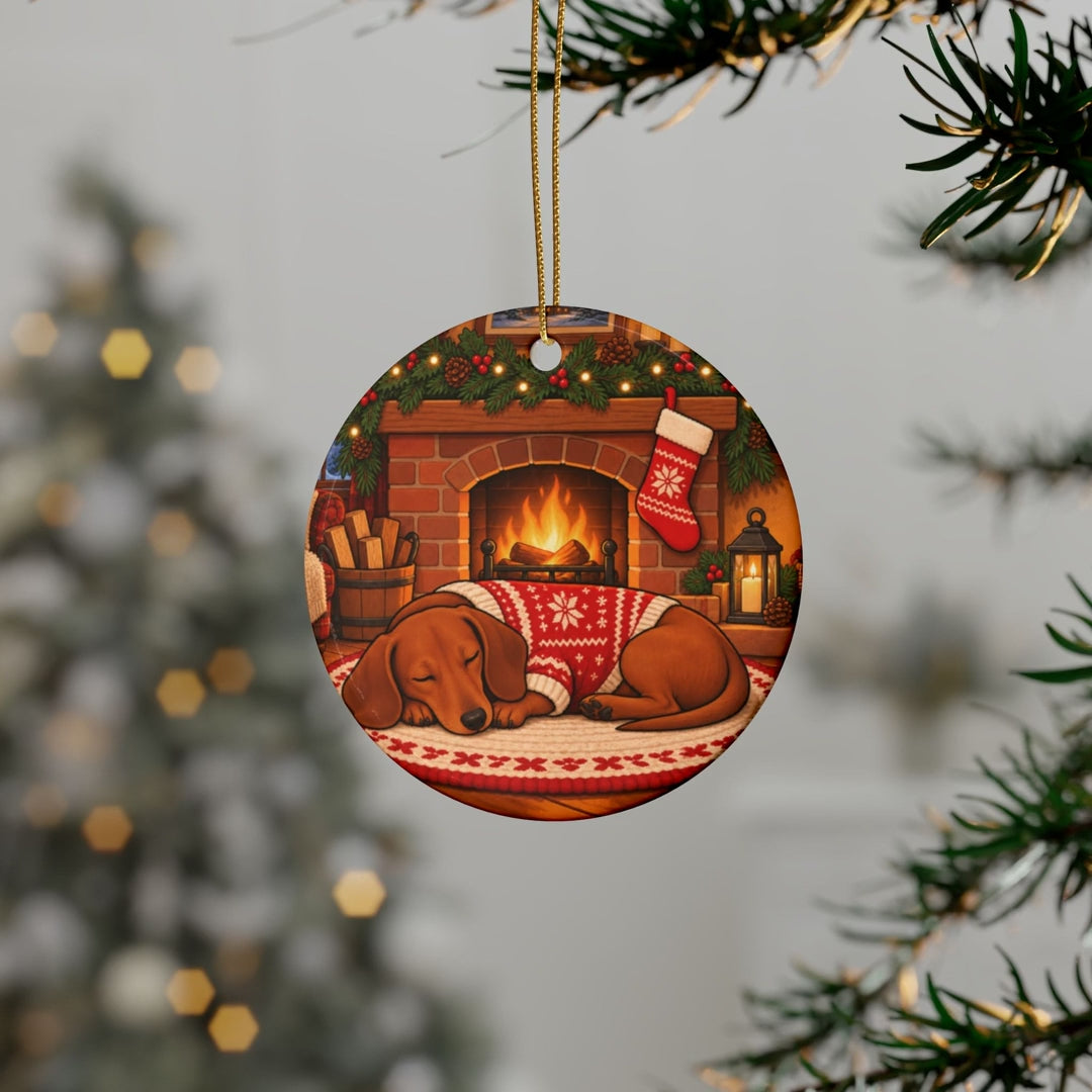 Dachshund Christmas Ornament, Fireplace Scene, video