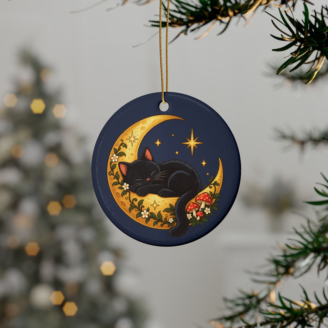 Black Cat on the Moon Ornament, Navy, video