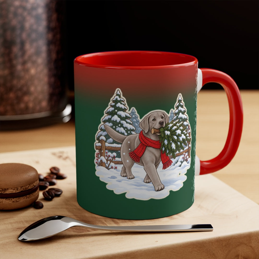 Silver Lab Christmas Mug, Green and Snowflake, video