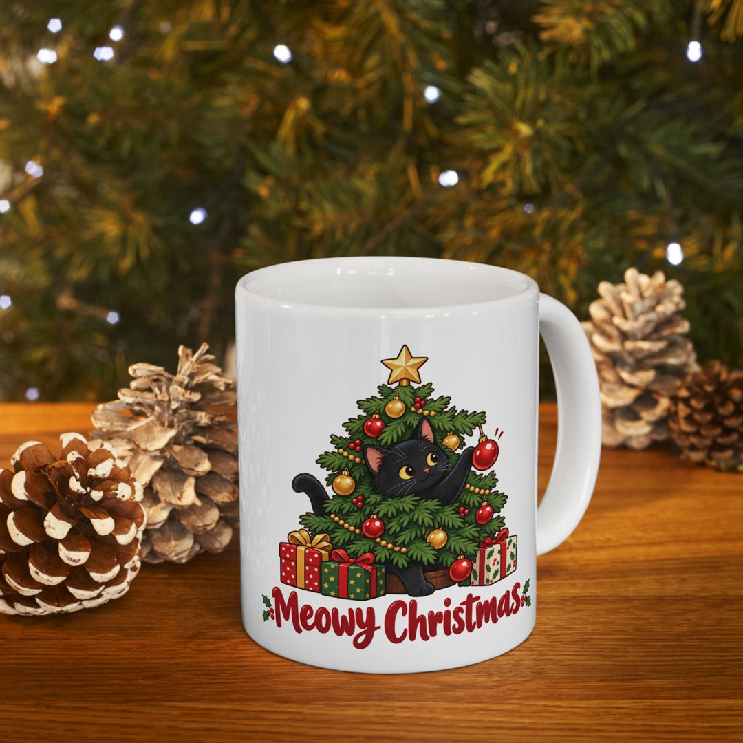 Meowy Christmas Black Cat Mug, video